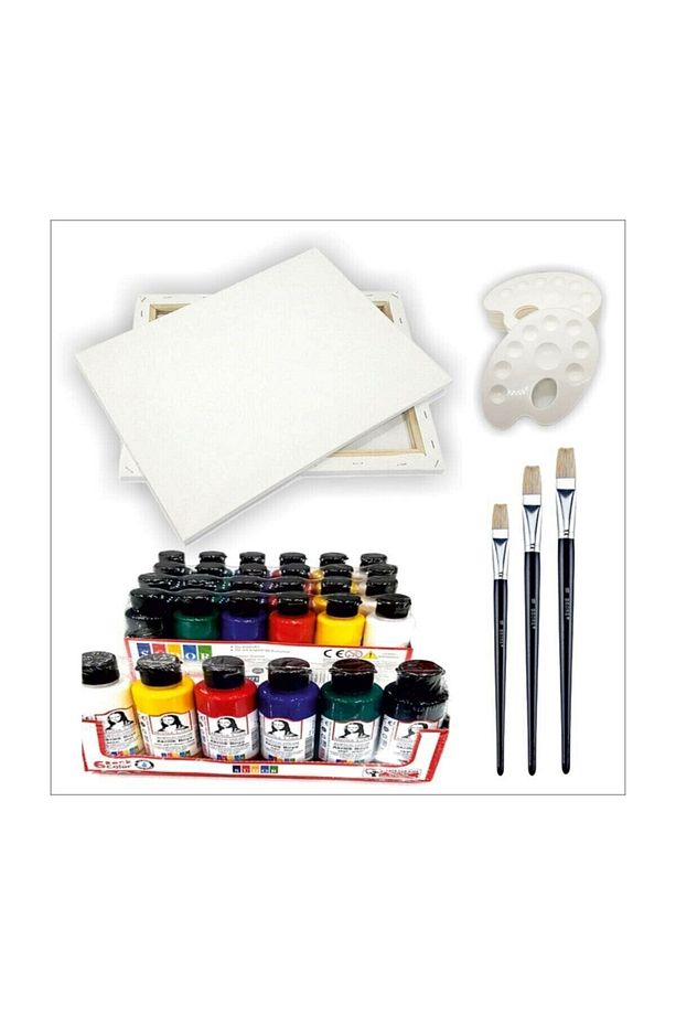 Akrilik Boya 25*35 Cm Tuval 3 Adet Fırça 1 Adet Palet 4'lü Set - 1