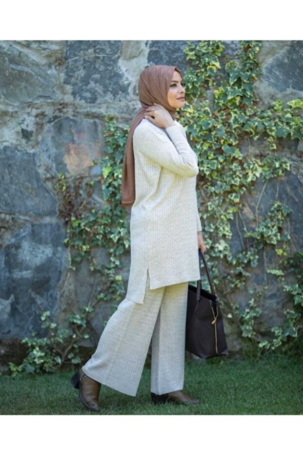 Wonderful Cream Hair Braid Detailed Trousers and Tunic Double Set