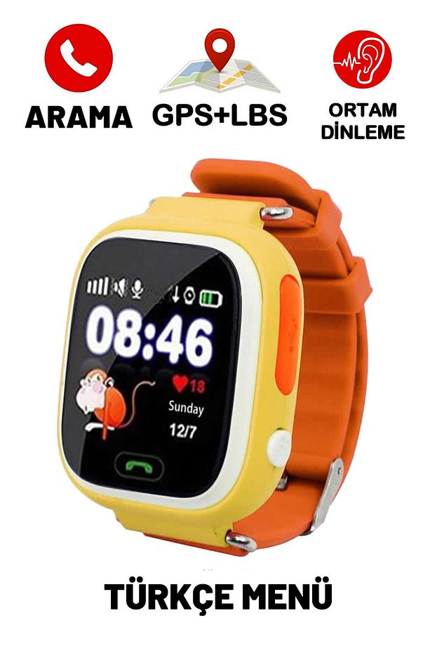 Akıllı Çocuk Saati Konum Takipli Sim Kart Girişli Gps Ve Sos Özellikli -net Konum-sarı - 1