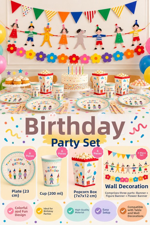 Cheerful Children's Set: Sequential Ornament Triangle Daisy Plate, Cup, Corn Box