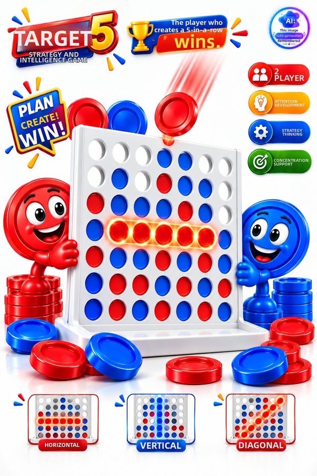 Target 5 Strategy and Intelligence Game – Educational Mind Game for 2 Players, Supports Attention, Concentration, and Logical Thinking, Ages 3+