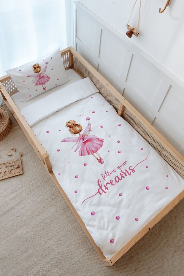 Montessori Duvet Cover and Fitted Sheet Set - for Baby Series - Knotted Pink Fairy
