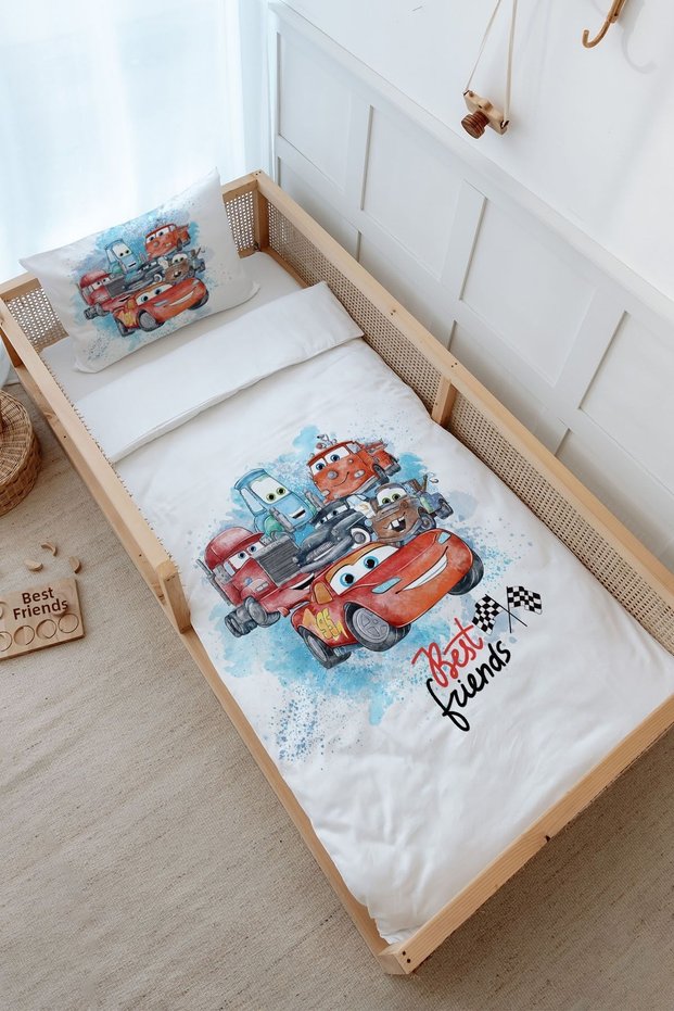 Single Duvet Cover and Fitted Sheet Set - Cartoon Series - Racer Lightning and His Friends