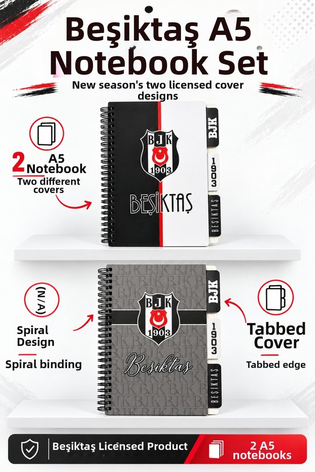 Licensed Double A5 Spiral Planner Notebook Set Lined Squared Hard Cover School, Office