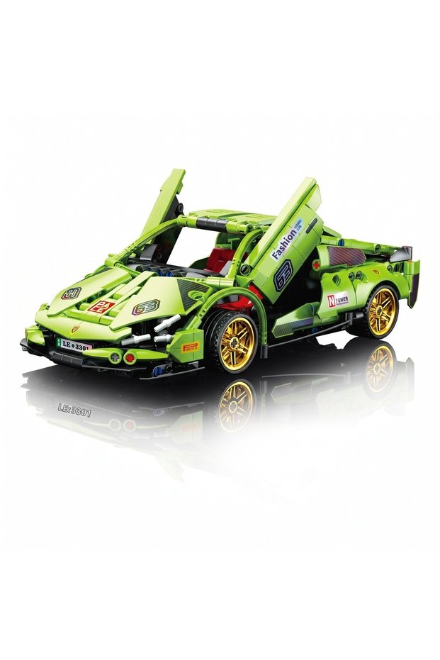 1:18 Pull-And-Go Building Block Racing Car Set with Container Box Green 586 Pieces