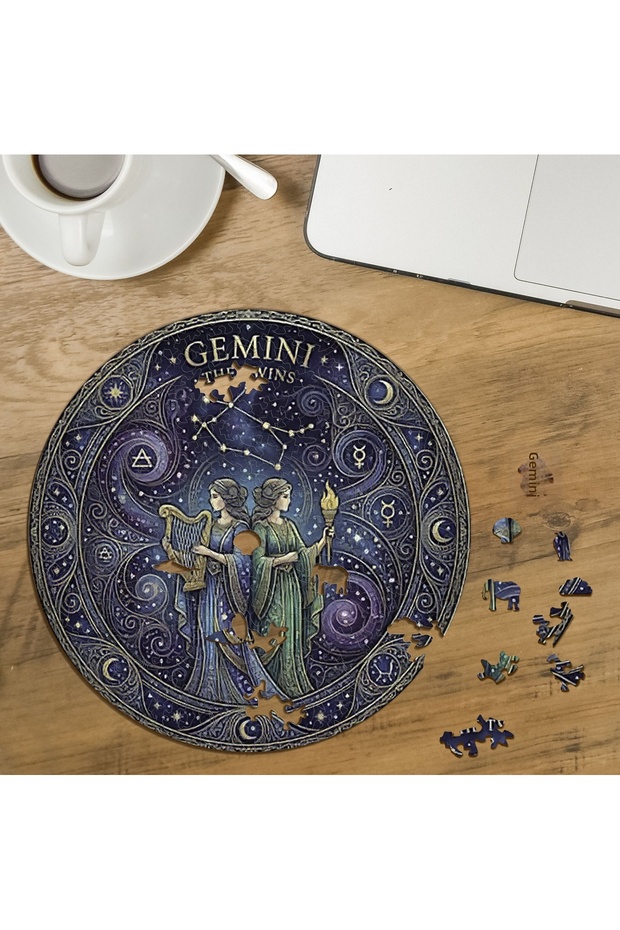Gemini Zodiac Sign Design Special Cut Round 272 Piece Wooden Puzzle Mpda670