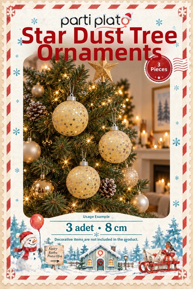 Star Dust Christmas Tree Decoration Ball 8 cm 3-Piece Pvc Boxed