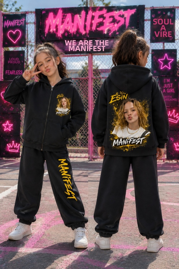 Manifest Printed Zip-Up Cardigan Bottom Tracksuit Set