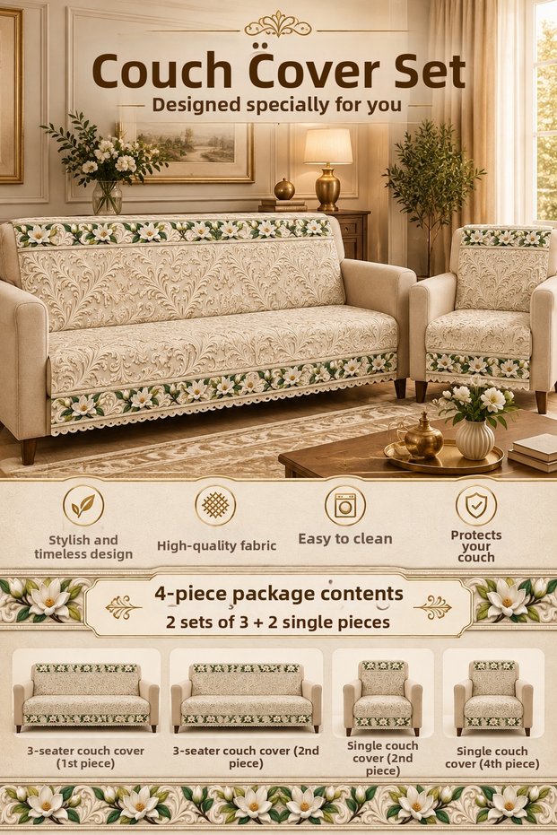 Multi-Purpose Sofa Cover,Sofa Bed Cover Set with Non-Slip Sponge 3,3,1,1
