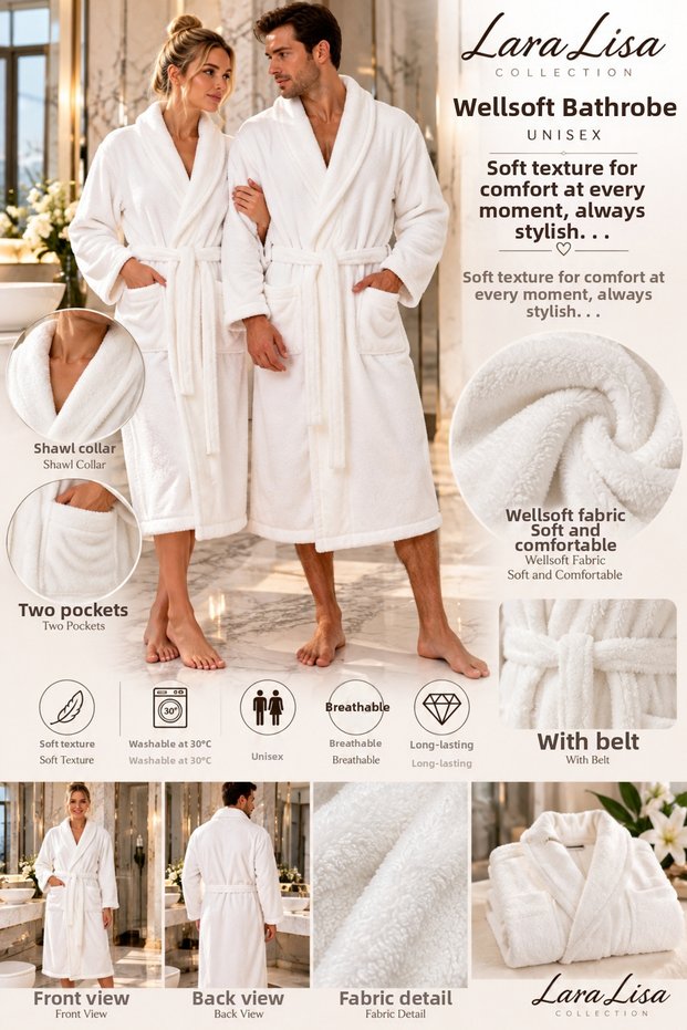 Wellsoft Shawl Collar Pocketed Special Soft Cotton Yarn Water Absorbency High Unisex Women Men Bathrobe