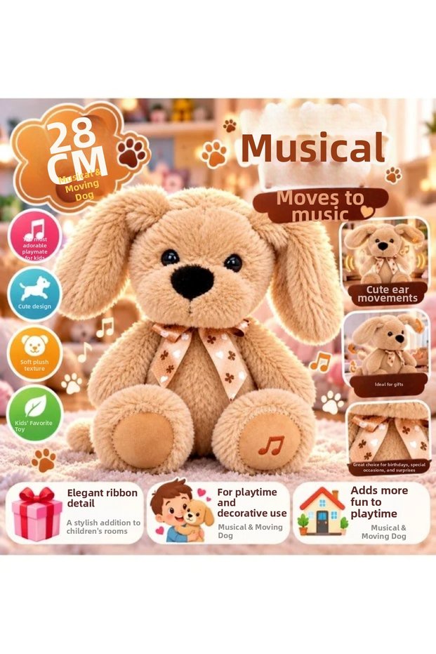 28 cm Musical Moving Plush Dog – Soft and Cute Playmate
