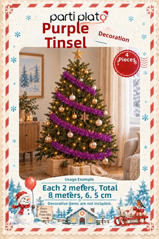 Purple Sim Ornament 4 Pieces 2 Meters Total 8 m 6.5 cm Christmas Tree Decoration