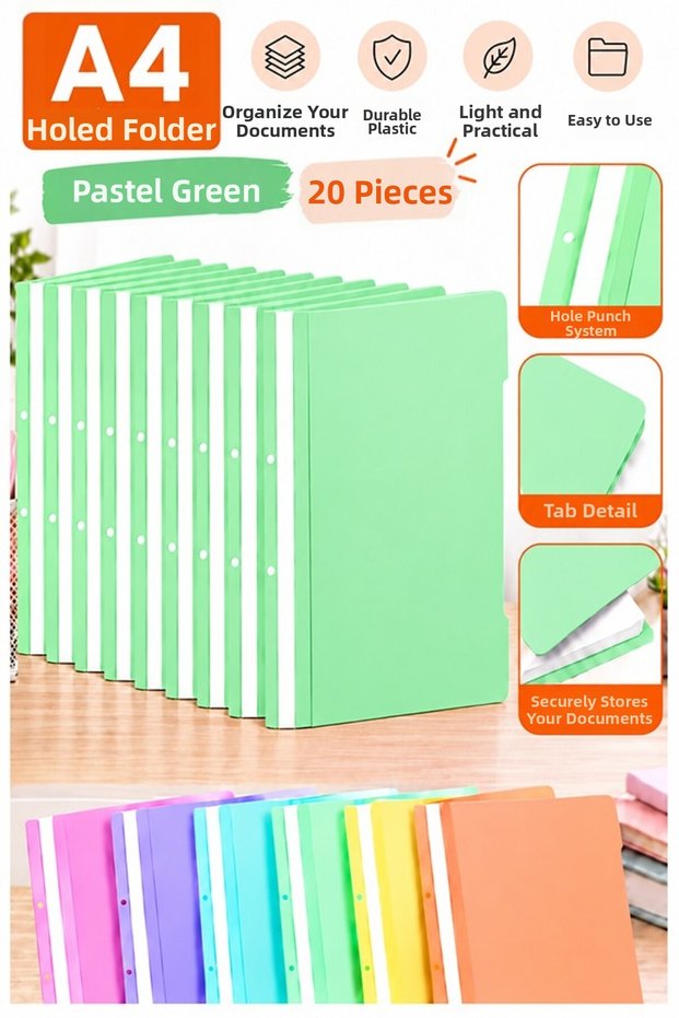 Ring Binder Pastel Green A4 20 Pieces Economical Quality Plastic Ring Binder Document Presentation File Colorful Office Bureau School