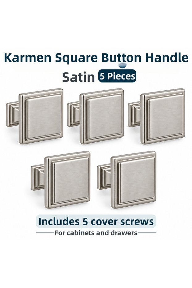 Karmen Square Button Handle, Satin, 5 Pieces