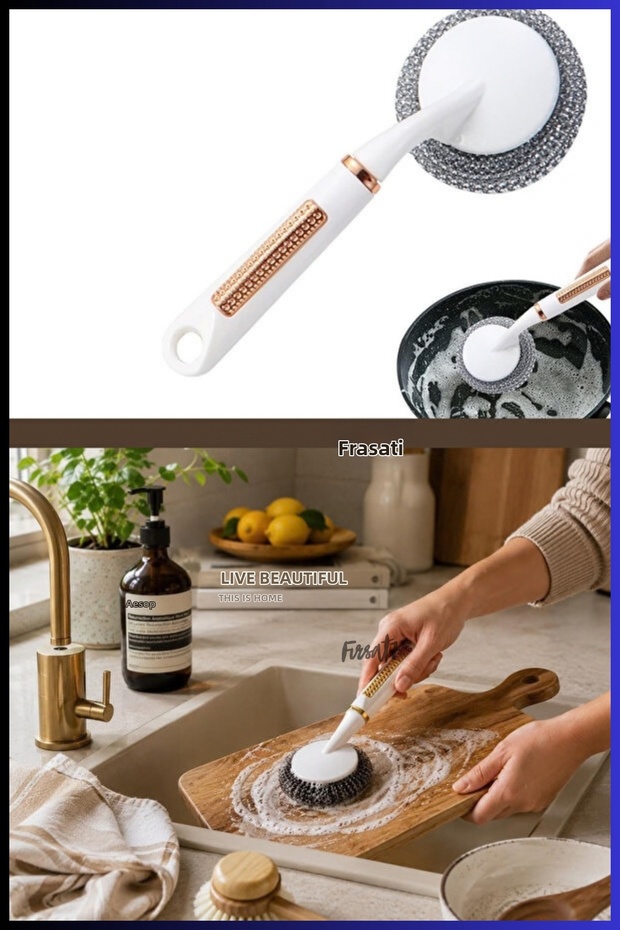 Pot and Pan Cleaning Wire with Handle Metal Ball Scrubber and Dishwashing Wire with Handle