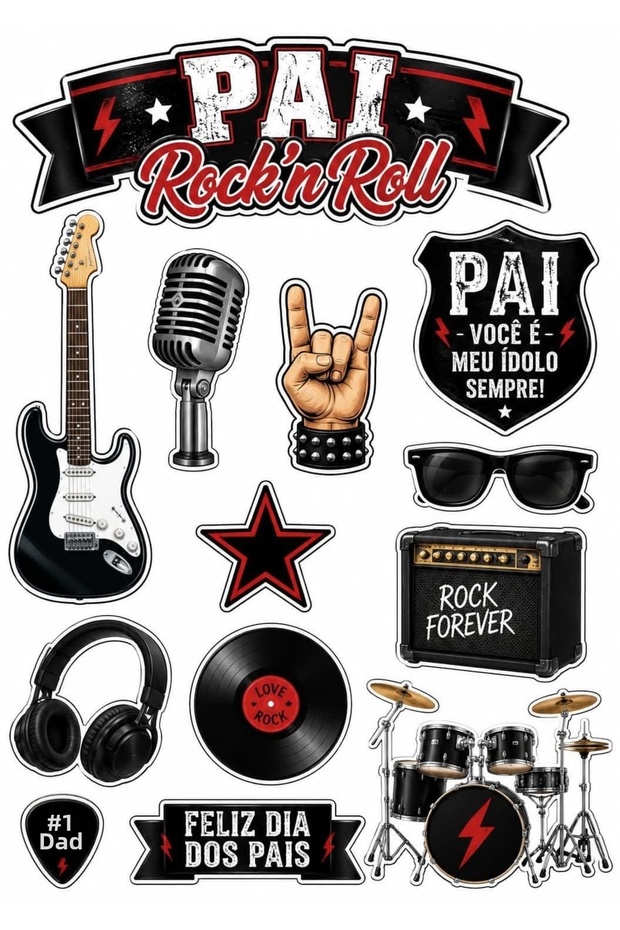 Rock'N Roll, Electric Guitar, Record and Headphone Design Laptop, Suitcase Decoration Sticker Set (22X30 cm)