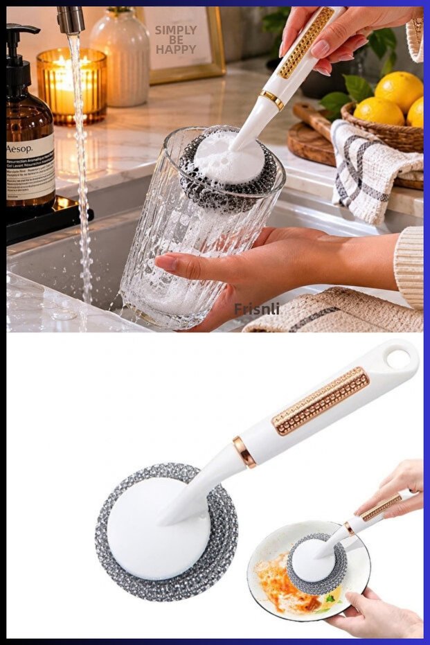 Pot and Pan Cleaning Wire with Handle Metal Ball Scrubber and Dishwashing Wire with Handle
