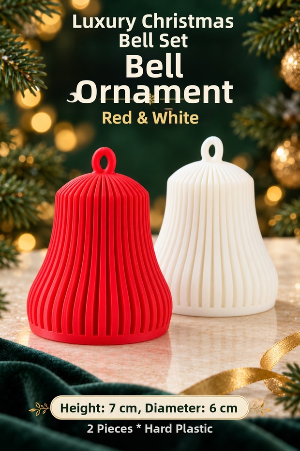 Set of 2 Luxury Christmas Bell Tree Ornaments Red and White New Year Christmas Decoration
