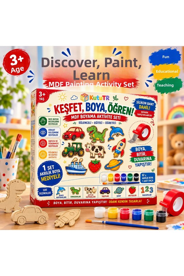 Wooden Painting Set Fruits 10 Pieces Mdf Figures Acrylic Paint Brush and Tape Ages 3+