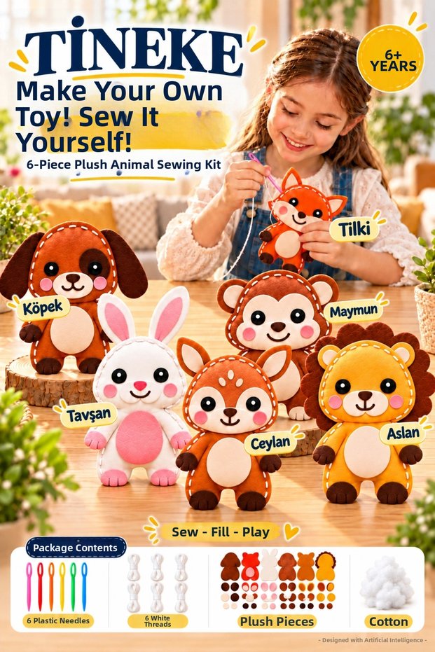 6-Piece Felt Animal Sewing Set DIY Toy and Craft Activity for Children Aged 6 and Above
