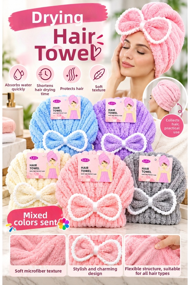 (1Pc)Plush Microfiber Hair Drying Towel Cap – Head Towel Wet Hair Drying Cap – Soft Textured, Highly Absorbent, Practical Hair Towel – Mixed Colors