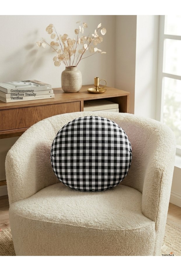 Round Gingham Throw Pillow - Filled Inside