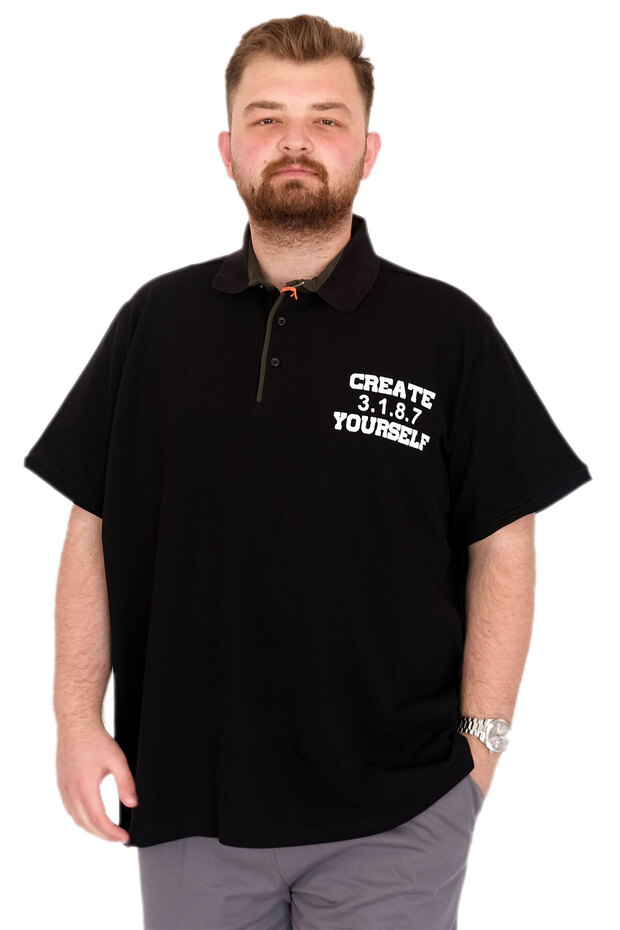 Fashion XL Big Size Men's T-Shirt Polo Neck Yourself U25310 Black