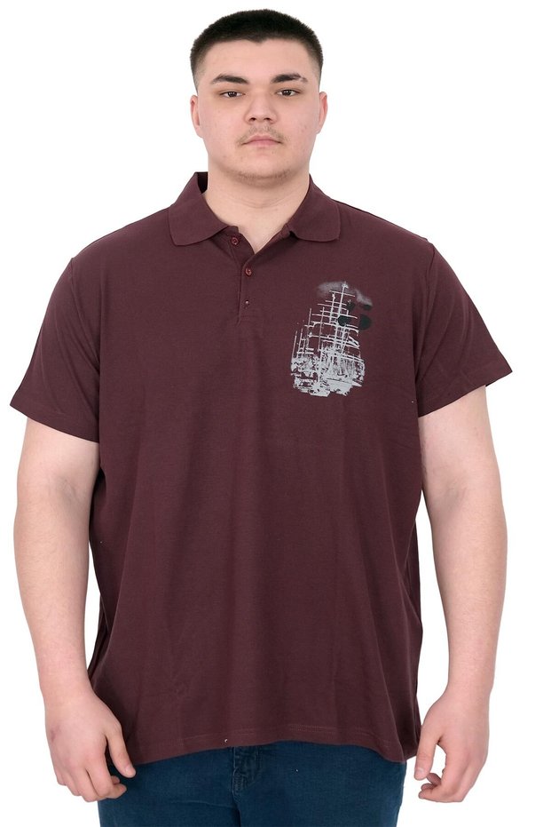 Fashion XL Large Size Men's T-Shirt Polo Sail Boat U25302 Plum