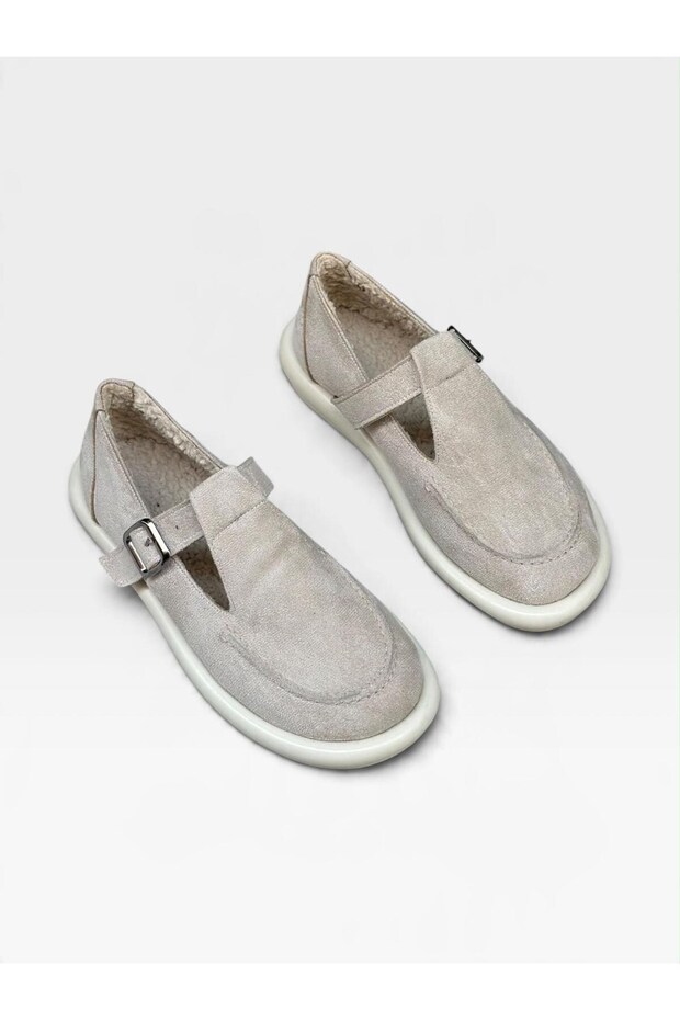 Beige Suede (Olivia) Women's Loafer with Buckle Detail