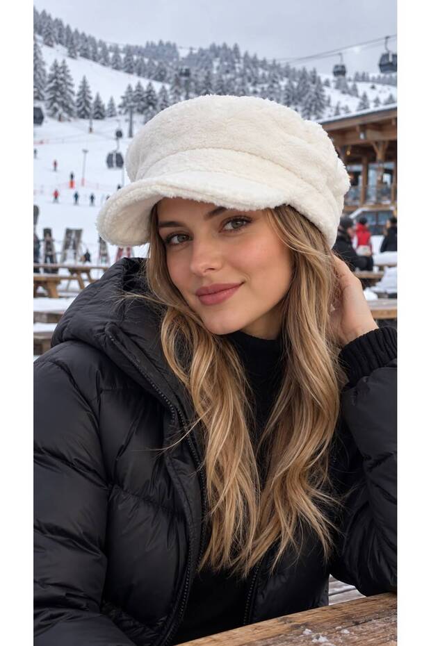Ecru Soft Textured Plush Cap Women's Hat