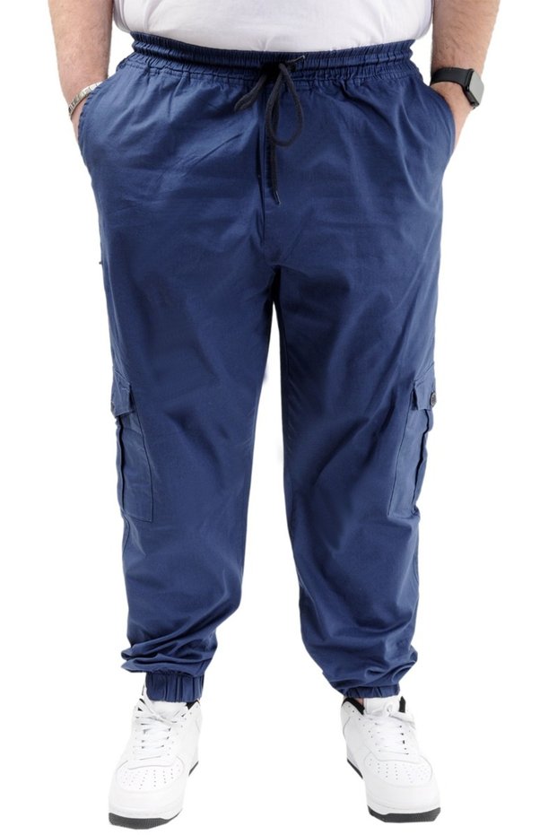 بنطلون Mode XL مقاس كبير من الكتان Cargo Jogger 21911 نيلي