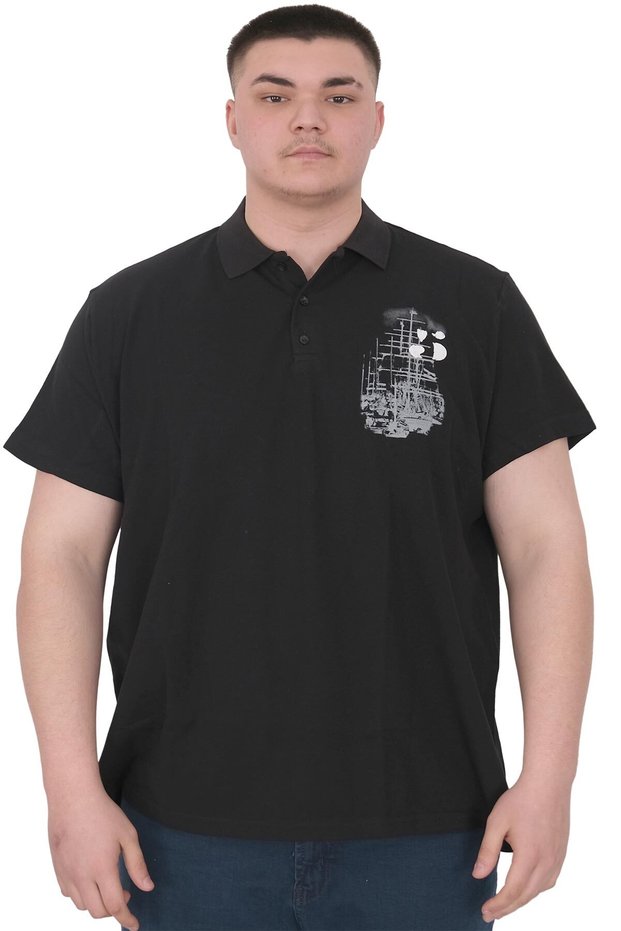 Fashion XL Big Size Men's T-Shirt Polo Sail Boat U25302 Black