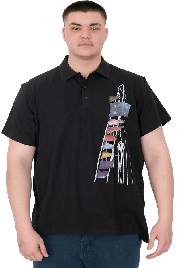 Fashion XL Large Size Men's T-Shirt Polo Flag U25304 Black