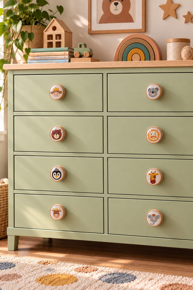 Cute Animals Series Mixed Wood Children's Room Handle - Set of 8