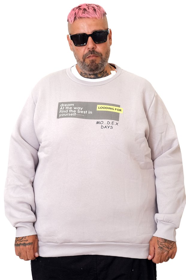 Mode XL Large Size Men's Crew Neck Sweatshirt Days U25801 A.Gray