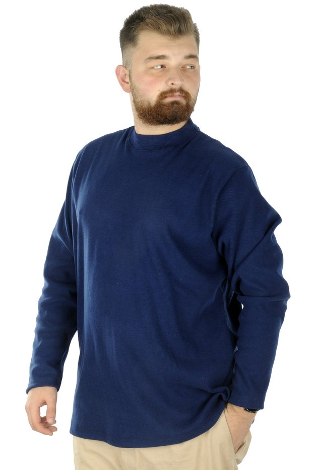 Fashion XL Large Size Long Sleeve Half Fisherman Sweater 22558 Indigo