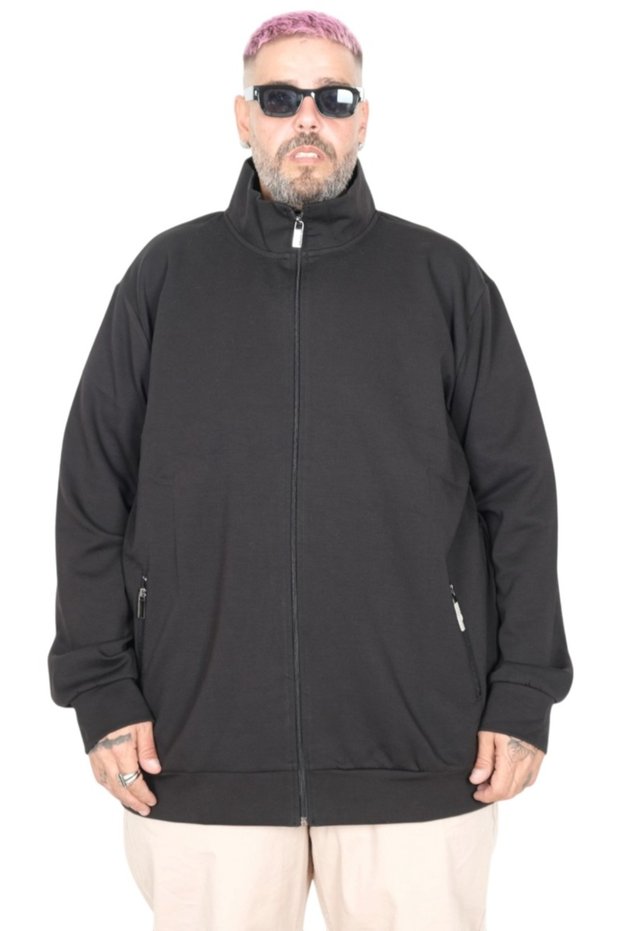 Mode Xl Large Size Men's Cardigan Zippered Stell Stand Collar 20571 Black