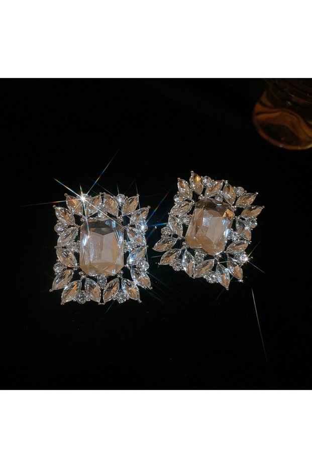 Earrings 2 Pcs Rhinestones Square Leaf Multi-layer Necklaces Europe American Exaggerated Chokers Nec