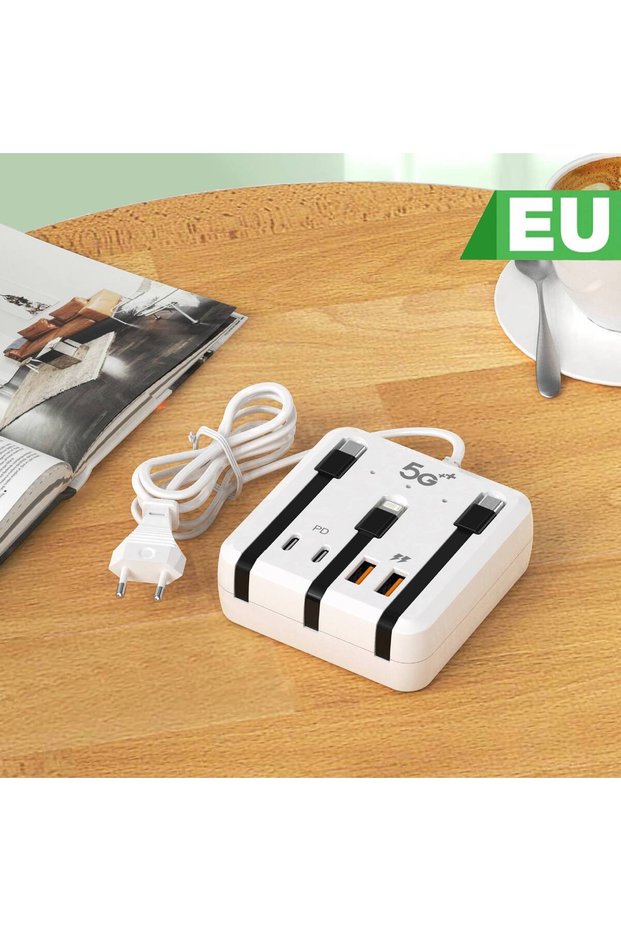 EU 2USB 2PD 66W 4 Ports USB C PD Charger Fast Charger Station Splitter Power Strip with Charging Cab