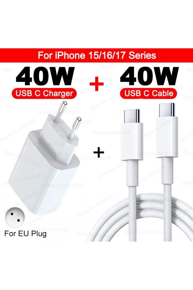 EU 2IN1 TypeC to C US EU Adapter PD 40W Fast Charger For Apple iPhone 15 13 12 11 14 17 16 Pro Max T