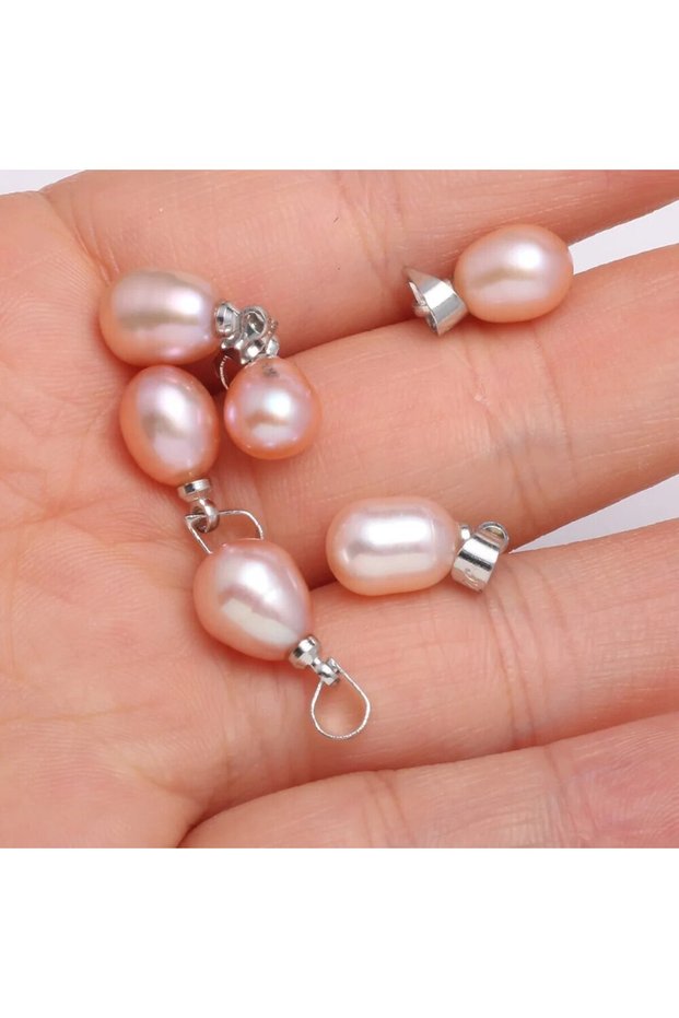 Pink-4pcs 7-8mm AAA 4pcs Natural Freshwater Pearl Pendant Rice Beads Charms for Jewelry Making DIY N