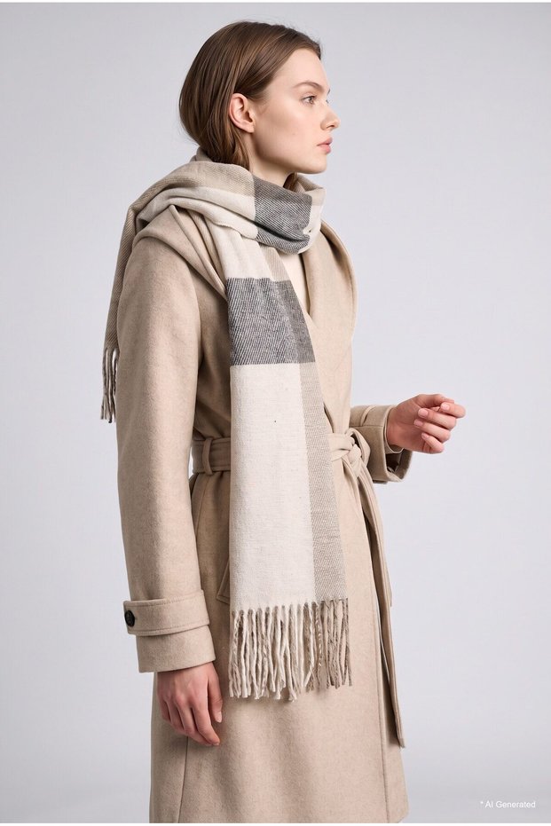 Women's Checkered Tassel Scarf V0385Az23Wn