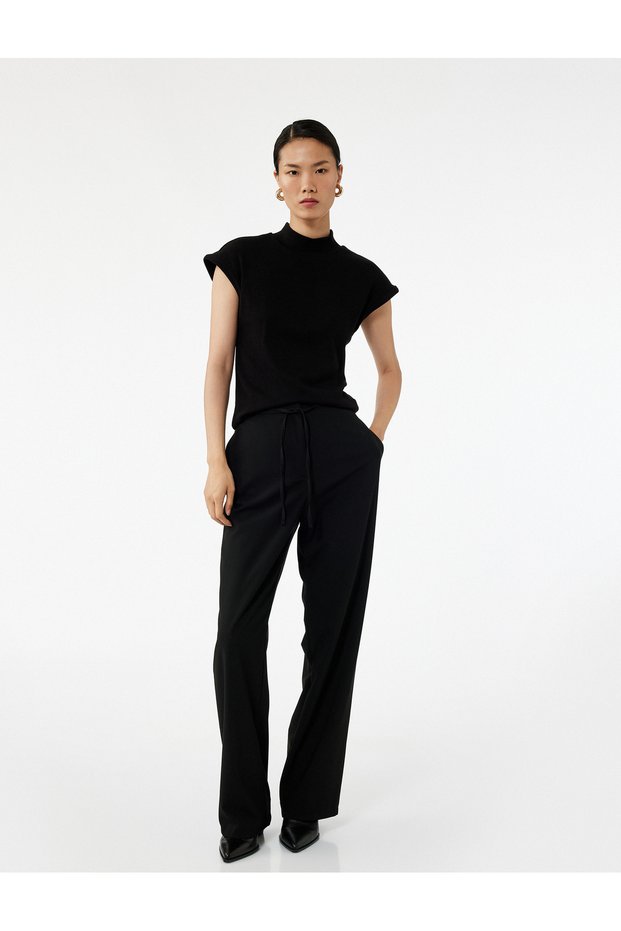 Regular Waist Waist Lace-Up Straight Leg Trousers