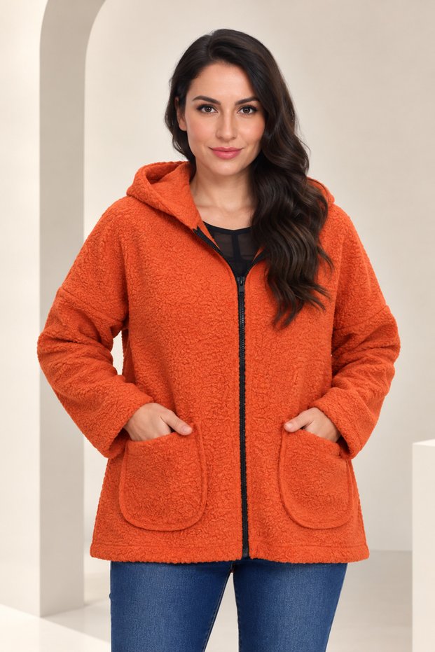 Orange Large Size Hooded Short Coat