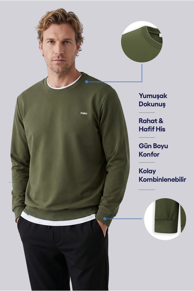 Bisiklet Yaka Regular Fit besticktes Basic-Slim-Sweatshirt