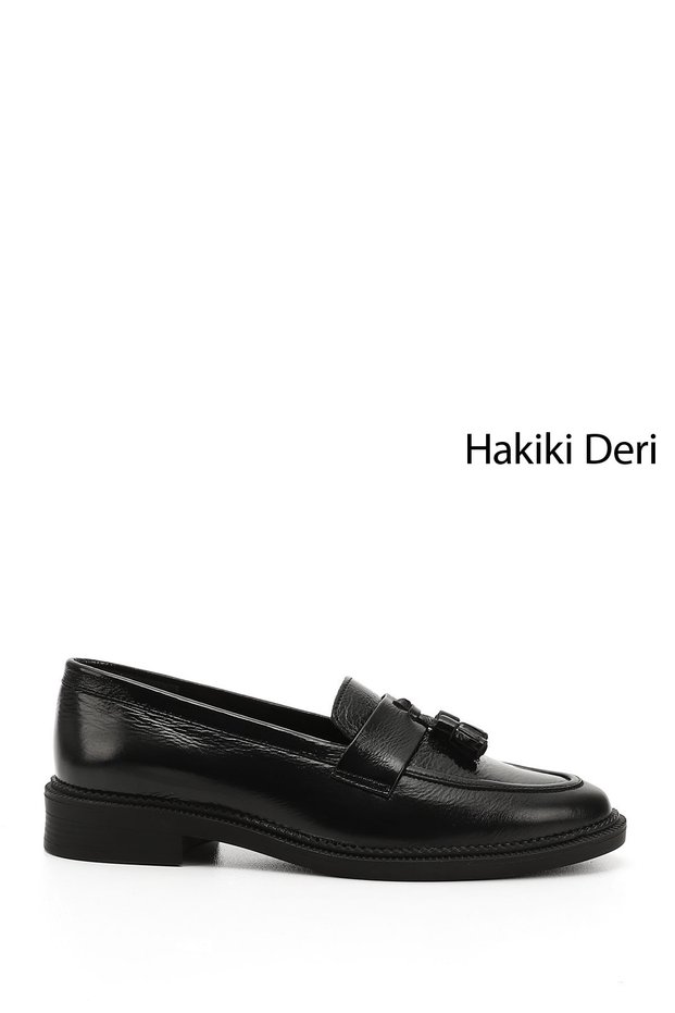 Women's Black Patent Leather Genuine Leather Tassel Loafer Shoes