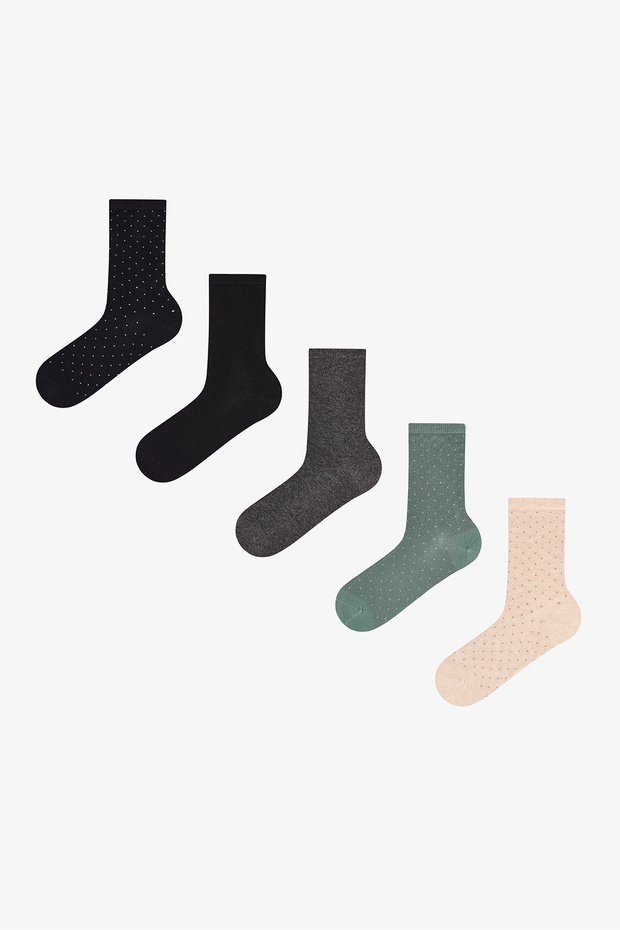 5 Pairs of Seamless Cotton Polka Dot Patterned Socks