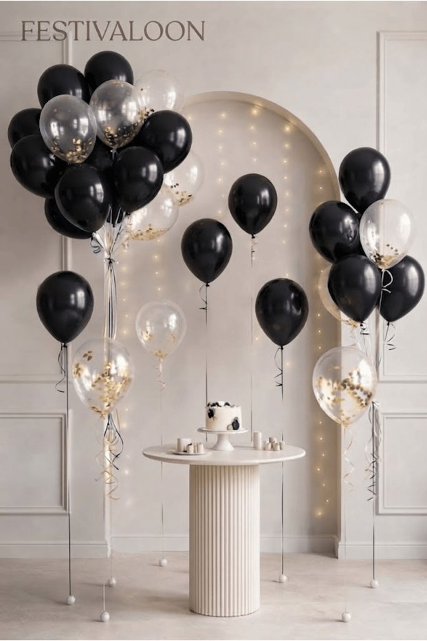 Set of 20 Black Transparent Balloons with Gold Confetti Birthday Engagement Promise Party Decoration Balloon