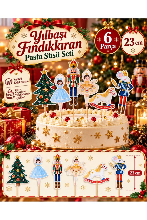 Christmas Themed Nutcracker Ballerina Toothpick Cake Decoration 6 Large Pieces