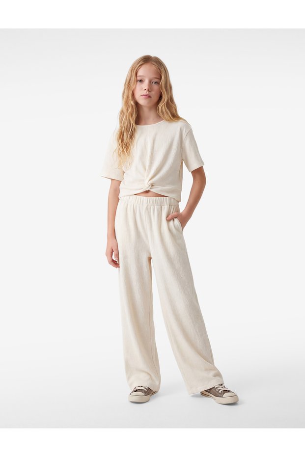 Elastic-Waist Viscose-Blend Textured Wide-Leg Trousers